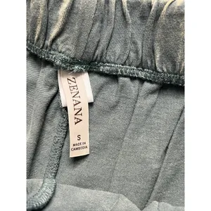 Zenana Acid Wash T-Shirt & Shorts Matching Set Small Dark Green Cotton Lounge thumbnail 15