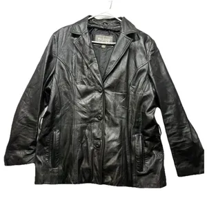 Wilsons Women's XL Black Leather Button Up Jacket Blazer Style Grunge 90s Y2K thumbnail 1