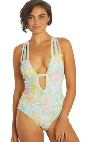 Becca‎ Hot Springs One Piece Medium Tie Dye Plunge Swimsuit thumbnail 1