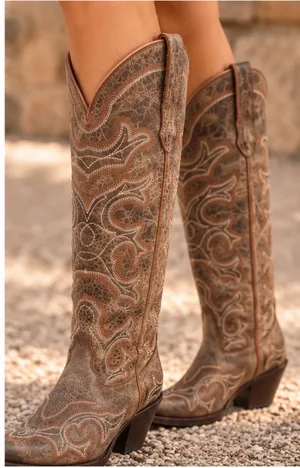 Buck & Brana Tall western cowboy boots Embroidered brown leather size 7.5 thumbnail 2