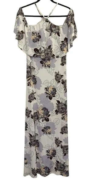 Sugar‎ + Lips Floral Maxi Dress Medium Off Shoulder Ruffle Boho thumbnail 1