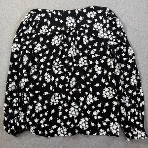 Ann Taylor LOFT Women's Large Black & White Floral Print V-Neck Button Front Blouse Top thumbnail 10