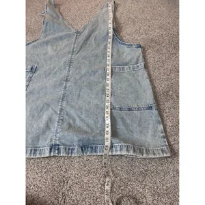 Aerie Womens XL Light Wash Denim Pinafore Dress Acid Wash V-Neck Mini Jumper thumbnail 6