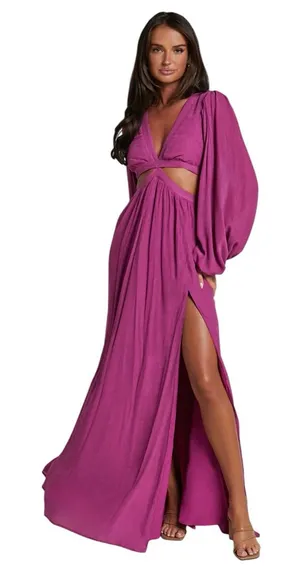 Showpo - Paige Maxi Dress Orchid Purple Cutout Balloon Sleeve Gown Sz US 10 thumbnail 1