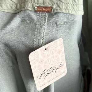 NEW Free People Ryder Pants L Metallic Silver Satin Moto Crop Vegan Shiny Green thumbnail 14