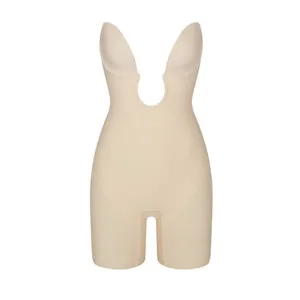 Skims Deep Plunge Shapewear Mid Thigh Bodysuit in Sand Size S thumbnail 3