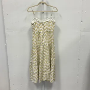 Trixxi Yellow Floral Midi Dress Lace Trim Tiered Boho 26ET76XXKV Womens Size M thumbnail 2