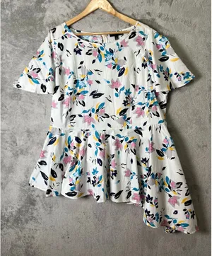Lane Bryant Floral Asymmetrical Peplum Top Flutter Sleeve Cotton Size‎ 18 NEW thumbnail 1