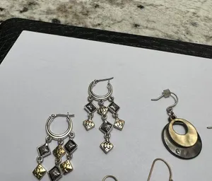 Lot Of 3 Women’s Two Tone Metal Pierced Earrings Dangle Drop thumbnail 3