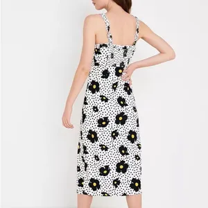 Urban Outfitters UO Remy Linen Ruffle Square Neck MIDI Dress Yellow Floral XS thumbnail 11