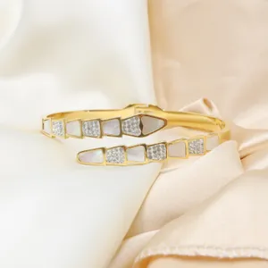 Mother of Pearl CZ Snake Bracelet Bangle thumbnail 1