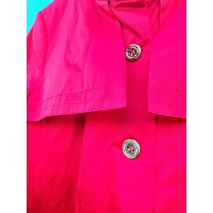 Calvin Klein Dopamine Red Single Breasted Trench Coat‎ Geometric Lining Size L thumbnail 3