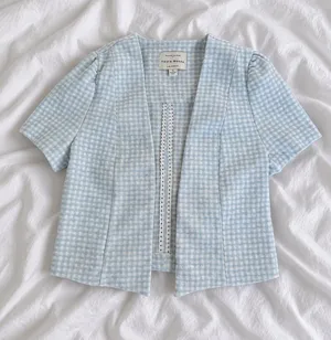 Haute Monde Blue & White Gingham Short Sleeve Blazer Size S thumbnail 1