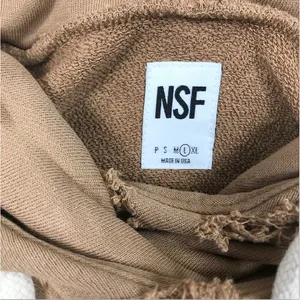 NSF Distressed Terry Hoodie Sz L Brown Oversize Chunky Cozy Boho Trendy Made USA thumbnail 6
