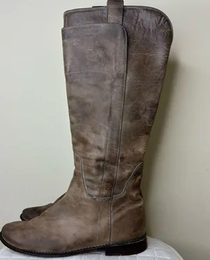 Frye Paige Gray Distressed Leather Tall Riding Boot Women's Size 7.5 B thumbnail 3