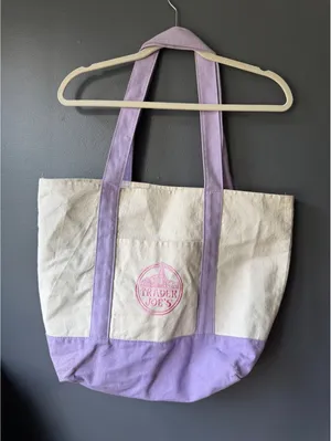 Trader Joe's Canvas Tote Bag with Purple Accents thumbnail 2