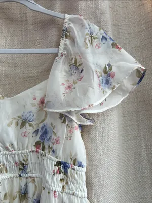 Floral Chiffon Flounce Sleeve Shirred Midi Dress Medium thumbnail 8
