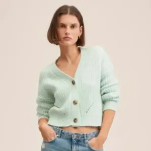 Mango MNG Ribbed Knit Aqua Green Cardigan Sweater NWT Plus‎ 3XL thumbnail 3
