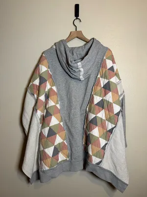 Blue Velvet Quilted Oversized Hoodie‎ Gray Size L thumbnail 3
