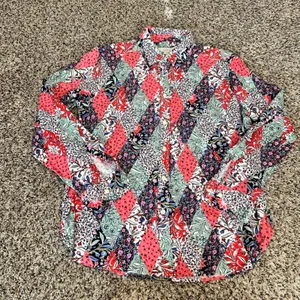 LOFT Patchwork Floral Print Long Sleeve Button Up Shirt‎ Women's Size Small thumbnail 1