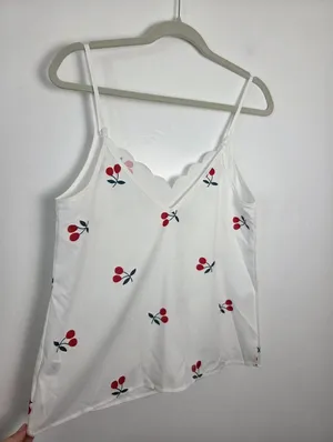SheIn Cherry Print Camisole Top Scallop Trim Lolita Coquette Dainty Kawaii Small thumbnail 4
