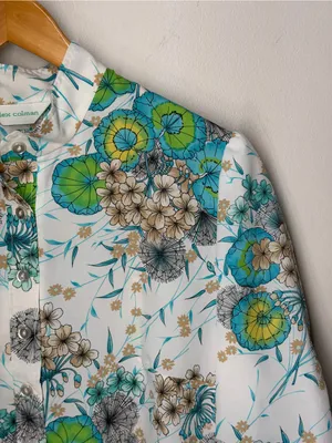 Vintage 70s Alex Colman Floral Mod Tunic Blouse Psychedelic‎ Button Front Top thumbnail 5