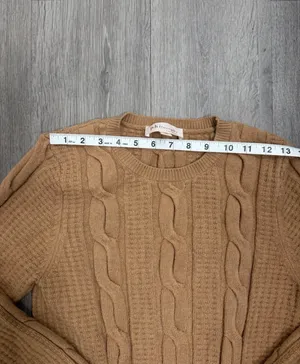 Philosophy Cable Knit Long Sleeve Tan Crew Neck Pullover Sweater Women's Medium thumbnail 3