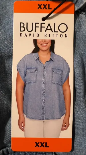 BUFFALO David Bitton Button Down Women XXL Light‎ Wash Blue Lyocell Cap Sleeve thumbnail 1