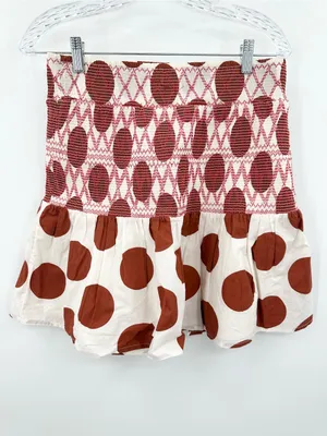 Anthropologie Maeve Smocked Polka Dot‎ Mini Skirt Red/Ivory Size Small thumbnail 2