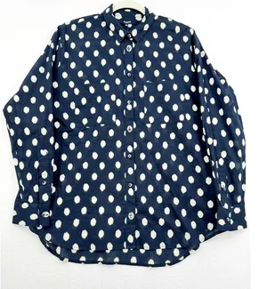 Madewell Navy Blue Polka Dot Cotton Button Front Shirt Coastal Preppy Size M NWT thumbnail 1