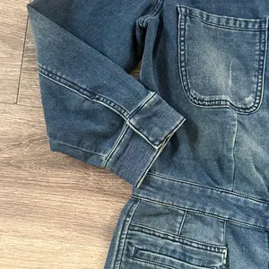 Free People Denim Romper in Dark Blue Womens Long Sleeve Collarless Size 4 thumbnail 3