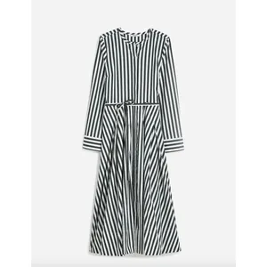 Madewell Tie Waist Midi Shirtdress in Stripe White Deep Forest Cotton US 10 NWT thumbnail 6