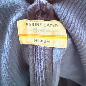 Marine Layer Leighton Navy Blue Corduroy V Neck Shift Pinafore Dress Pocket Sz M thumbnail 4