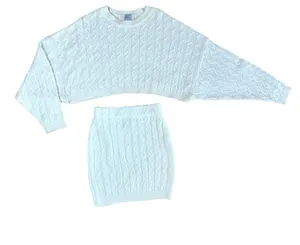 PRINCESS POLLY Cream Cable Knit Sweater Set Cropped Mini Skirt Size XS/S thumbnail 1