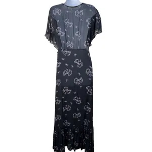 Love Shack Fancy‎ Kover Bow Print Tiered Navy Blue Viscose Maxi Dress Size 8 thumbnail 10