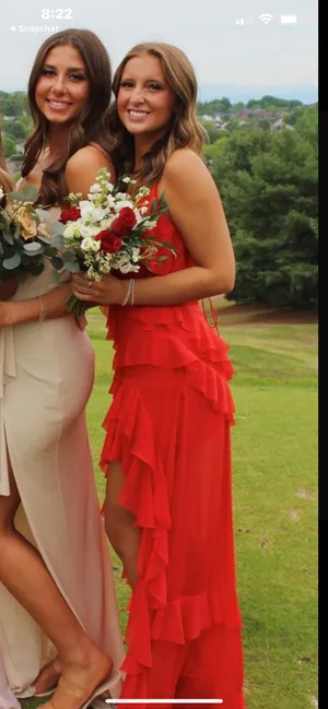 Alice + Olivia Red Laverne Asymmetrical Ruffle Maxi Dress thumbnail 3