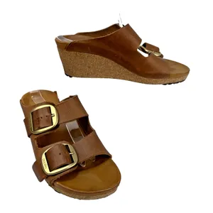 Birkenstock Papillio Brown Oil Leather Nora Big Buckle Wedge Sandal Size 39 8.5 thumbnail 1