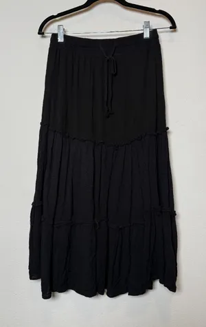 Black Maxi Peasant Tiered Skirt  thumbnail 1