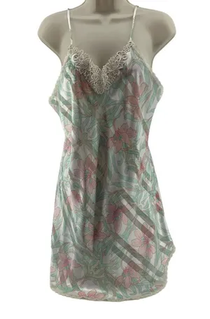 Vintage Inner Most Nylon Slip Lingerie Floral Pink Green Womens Medium thumbnail 1