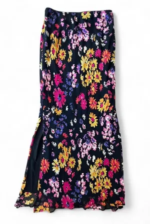 Vintage Express Silk Maxi Floral Skirt with Side Slit thumbnail 1