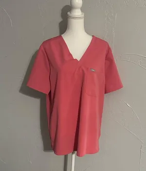 Figs Coral V-Neck Short Sleeve Top thumbnail 1