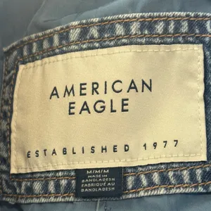 American Eagle Cropped Denim Jacket Women’s Medium Blue Puff Sleeve Button Front NWT thumbnail 8