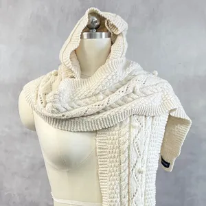 Lands End Cable Knit Detachable Hood Scarf Heritage Winter Resort Lodge Cottage thumbnail 2