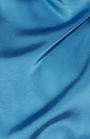 NWT Hello Molly BLUE High Neck/Cowl Dress With Slit Opening (Goddess Lines Satin Mini Dress Blue) thumbnail 2