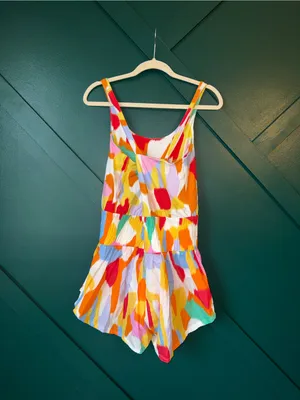 Peach Love California Smocked-Waist Sleeveless Romper Athletic Wear NWT thumbnail 3