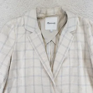 Madewell Dorset Blazer Linen Blend Windowpane Plaid Beige‎ AI160 Womens Small thumbnail 7