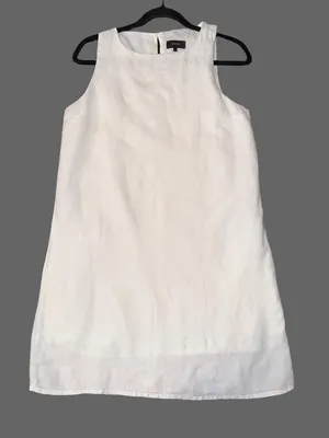 Quince 100% European Linen Tank Mini Dress White Cotton Sz S Lined Pockets Beach thumbnail 1
