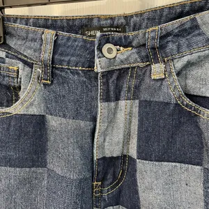 SheIn 90s Y2K Inspired Checker Patchwork Wide Leg Denim Jeans Women’s Size 27 thumbnail 3