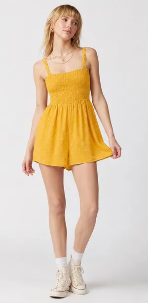 Urban Outfitters yellow polka dot romper S thumbnail 1
