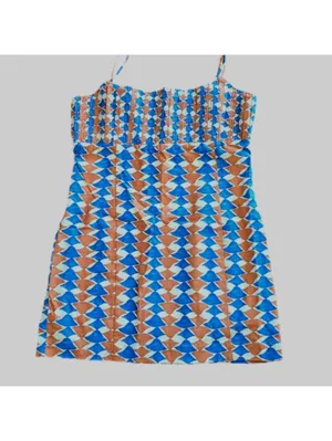 Anthropologie Ophelia Sleeveless Linen Mini Dress Size 12 Blue Orange Homecoming thumbnail 7